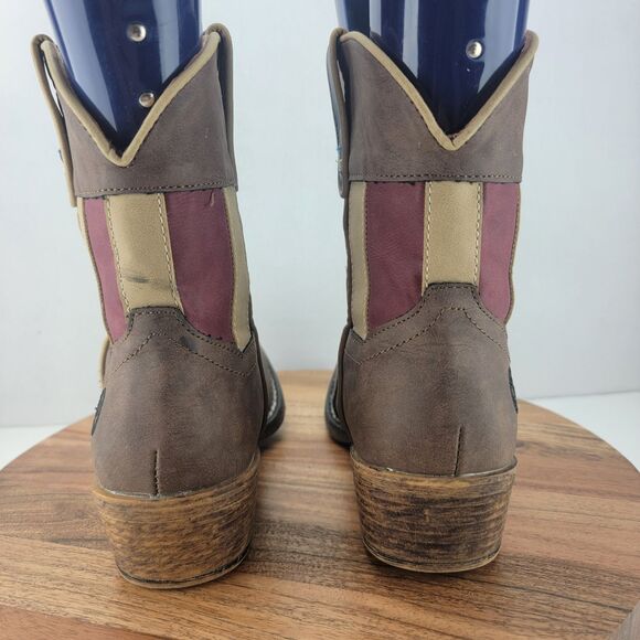 Roper Womens Size 7.5 Man Made Brown American Flag Western Ankle Boots - Picture 6 of 10